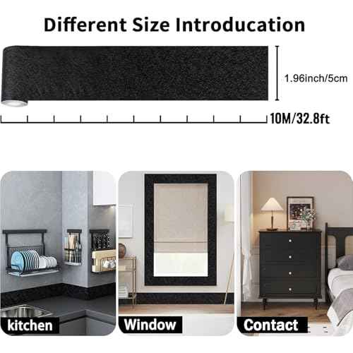 Avinyl 10M Black Mirror Border Peel and Stick Wallpaper, Self Adhesive Waterproof Wallpaper Mirror Frame Tape for Bathroom Decor, Silk Peel and Stick Trim Removable Kitchen Wall Decor 1.96" x 393"