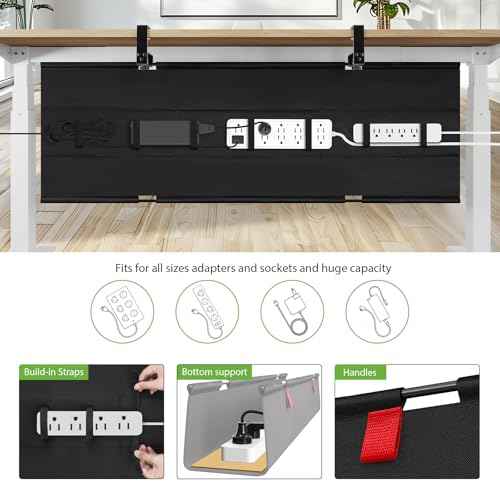 KEEGH Extra Large 48" Under Desk Cable Management Tray - Under Desk Cord Management - Clamp/Screw Mount - Support Upto 70lbs - Fabric Wire Management - Cable Raceways Tray Cord Hiders for Office/Home