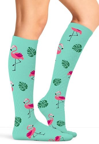 Cherokee Women's 10-15mmHg Compression Socks – Fun Print Knee Highs with Light Support, Soft Feel - PRINTSUPPORT