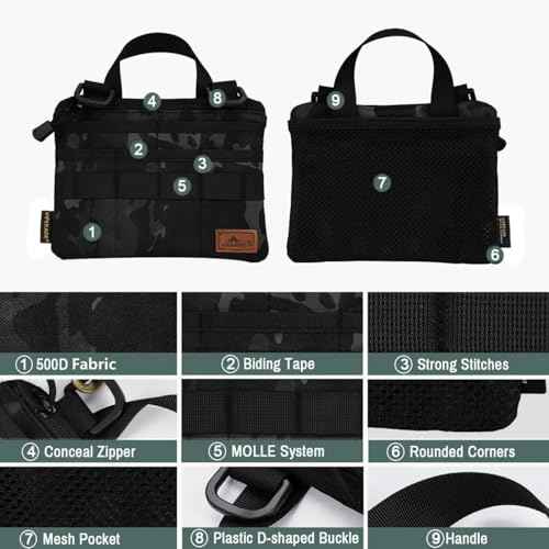 VIPERADE VE5 Slim EDC Pouch with 7 Pockets, Mens Pocket Organizer Multitool Pouch, Mini Crossbody Bag Messenger Shoulder Bag for Men (with Strap)
