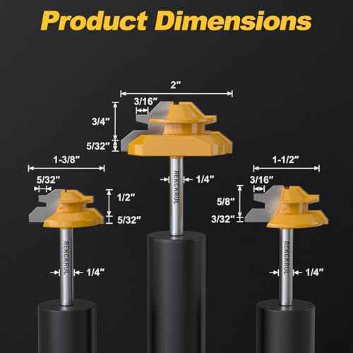 Professional 3 PCS 45 Degree Lock Miter Router Bit Set - Carbide Tipped, 1/4" Shank, Cutting Height: 1/2", 5/8", 3/4", Woodworking Tools for Cabinets, Drawers, Doors & Furniture