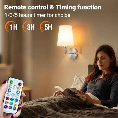 Wall Sconce Battery Operated Wall Light Fixure with Remote Control, Dimmable Battery Operated Wall Sconces Set of Two, Indoor Wireless Wall Mounted Lamp with Rechargable Bulb for Bedroom Living Room