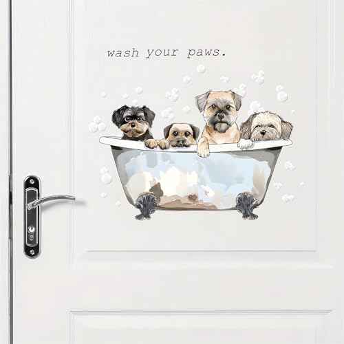Cute Puppy Bubble Bath Wall Stickers, sacinora Dog Bathtub Pet Wall Decals Removable Vinyl Peel and Stick for Bathroom Nursery Bedroom Art Home Decorations