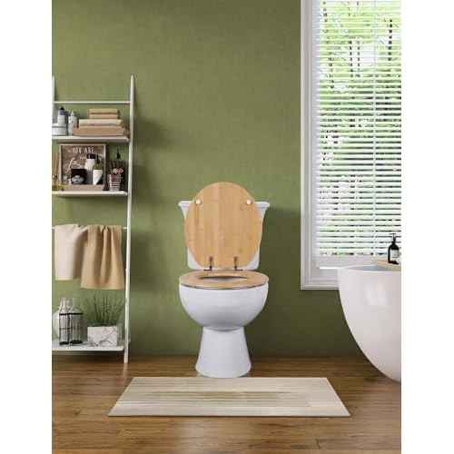 Angol Shiold Round Bamboo Toilet Seat with Zinc Alloy Hinges, Easy to Install also Easy to Clean, Natural Bamboo, Light, 16.5-inch