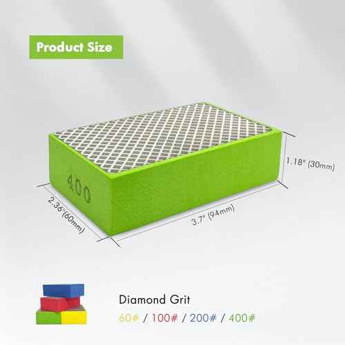 Diamond Hand Polishing Pads, Diamond Sanding Pads for Ceramic Tile Glass Stone Granite Wood Marble Metal, 4PCS Foam Backing Grinding Blocks Grit 60#,100#,200#,400#, Tile Tools