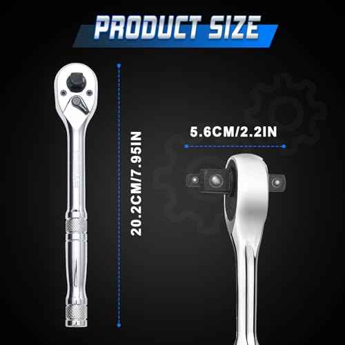 3-IN-1 Ratchet Handle,1/4",3/8",1/2" Drive Ratchet Wrench,72-Tooth Reversible Switch,Full-Polished Chrome Plating,Chromium Vanadium Steel,3/8 Pole