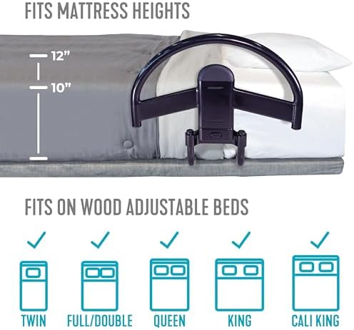 Able Life Click-N-Go Bed Handle for Wood Adjustable Bedframes, Removable Stand Assist Rail for Adults, Seniors and Elderly, Bedside Railing with Safety Strap, ASTM Safety Approved Bedrail