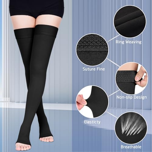Compression Stockings for Women & Men, 15-20 mmHg Thigh High Compression socks, Medical Graduated Compression Support for Edema, Varicose Veins, Swelling
