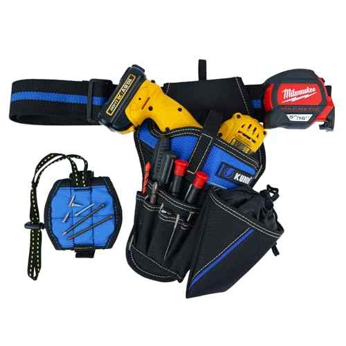 KUNN 3-in-1 Right-handed Drill Holster Set with Magnetic Wristband and Tool Belt, Cordless Drill Holster, Impact Driver Holster with Bit Pouch,Drill Holder for Tool Belt, Black and Blue