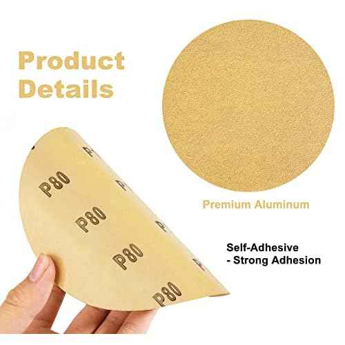 PSA Sanding Discs 6 Inch 100 PCS Sandpaper 80 Grit Self Adhesive Sandpaper Roll Premium Aluminum Oxide Sandpaper Discs with Sticky Back for Wood, Metal, and Car Paint
