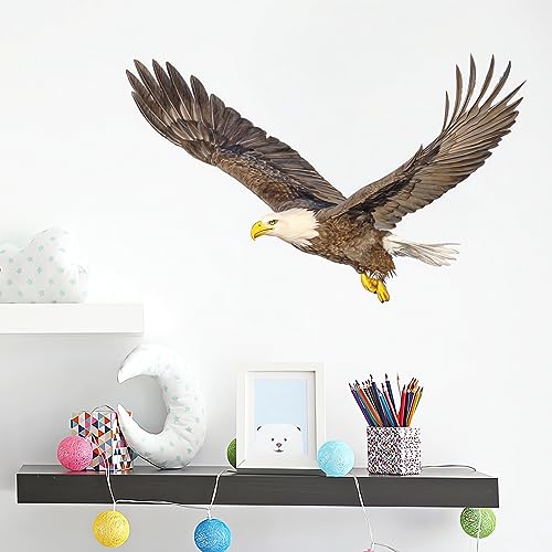 Bald Eagle Wall Stickers, sacinora Bird Animal Wall Decals Removable Vinyl Peel and Stick for Nursery Living Room Bedroom Children's Room Playroom Sofa TV Background Art Decorations