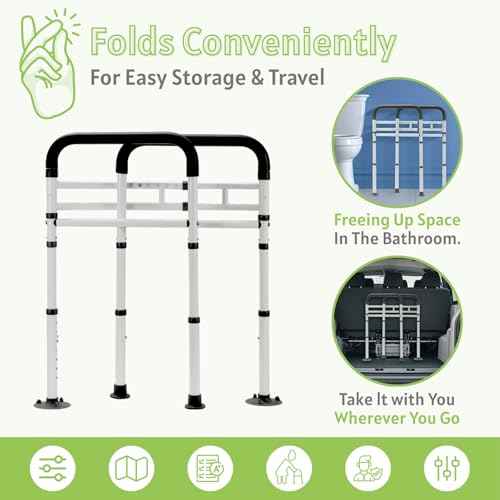 Toilet Safety Rails for Seniors - Adjustable & Foldable Medical Toilet Safety Frame - Heavy Duty Stand Alone Toilet Handles Support for Elderly Disabled & Handicap - Fits Most Toilets (380 lb)