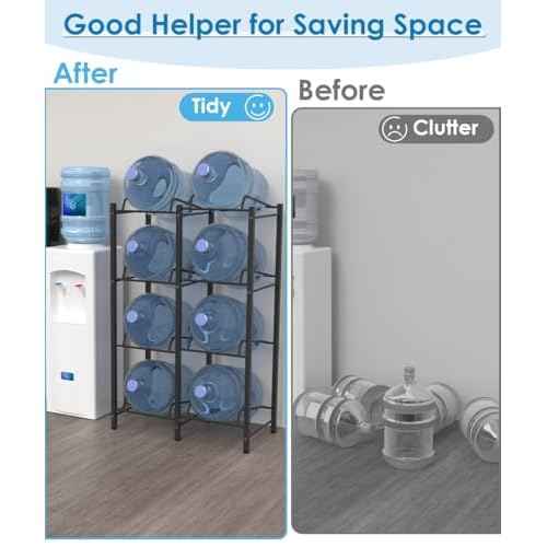 mocomax 5 Gallon Water Jug Holder, Detachable Water Bottle Holder for 8 Bottles, 4 Tier Heavy Duty Water Jug Stand, Water Dispenser Rack for Home, Gym, Kitchen, Office, Black