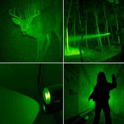 Green Light Flashlight Single Mode Adjustable Focus LED Torch for Night Hog Hunting, Fishing, Night Observation, 2 Pack