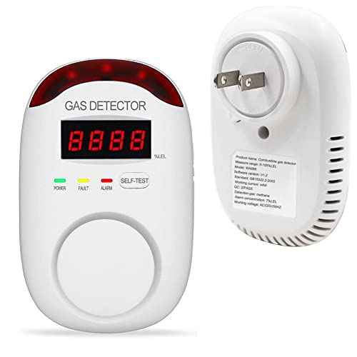 Natural Gas Detector, Plug-in Natural Gas Alarm and Monitor for Home, Kitchen or Camper, Propane Methane Gas Leak Detector Monitor with Voice Warning & Digital Display - 1 Pack
