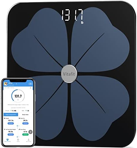 Vitafit Smart Body Fat Weight Scale for Body Composition Monitors, Weighing Professional Since 2001, Digital Wireless Bathroom Scale for BMI Fat Water Muscle with App,400lb, Black