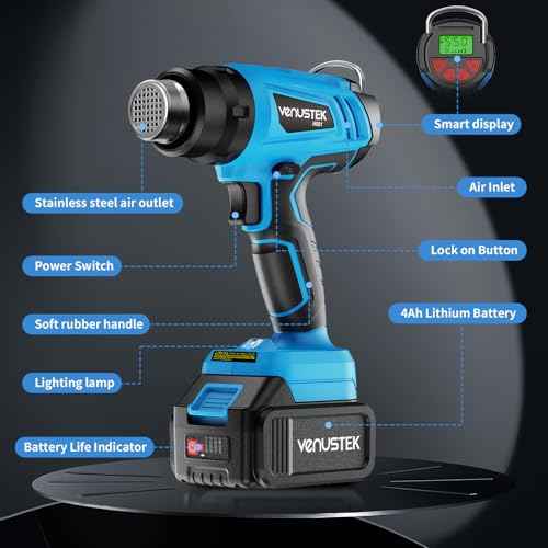 20V Cordless Heat Gun with 2 x 4.0Ah Batteries (122¢µ?1022¢µ) Fast-Heating Hot Air Gun Kit with Screen Display Variable Temperature Wind Speed, Portable Heat Gun for Shrink Tubing Vinyl Wrap