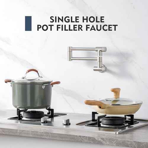 Pot Filler Faucet with Knob Switch, Wall Mount Over Stove Folding Faucet, Single Hole Stainless Steel Kitchen Pot Faucets, Brushed Stainless