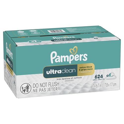 Pampers Ultra Clean Baby Wipes (Previously 'Free & Gentle'), 99% Water, Hypoallergenic, Unscented, 100% Plant Based, Plastic-Free, 624 Baby Wipes Total (8X Flip-Top Packs) [Packaging May Vary]