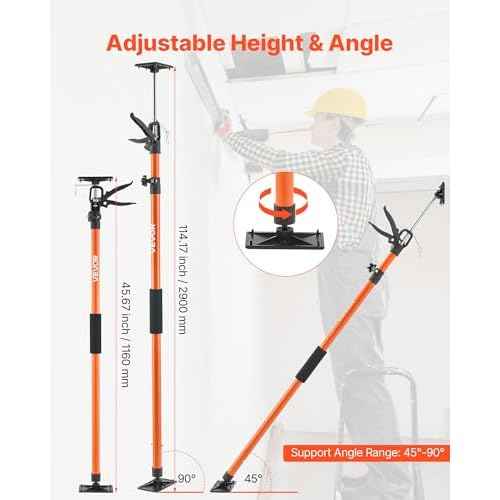VEVOR Cabinet Jack Support Pole, 2-Pack, 45.7-114.2 Inch Steel Telescopic Quick Support Rod, Adjustable 3rd Hand System up to 154 lbs Capacity for Installing Cabinets, Lifting Drywall, Cargo Bars
