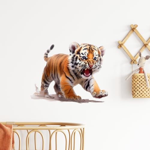 Lifelike Walking Little Tiger Wall Decal Nursery Animal Wall Sticker Removable Peel and Stick Wall Art Decor for Kid Baby Classroom Preschool Living Room Playroom Bedroom School