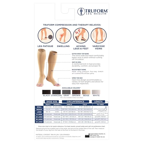Truform 20-30 mmHg Medical Compression Stockings, Smooth Stretch Microfiber, Knee High, Open Toe, Black, 3X-Large