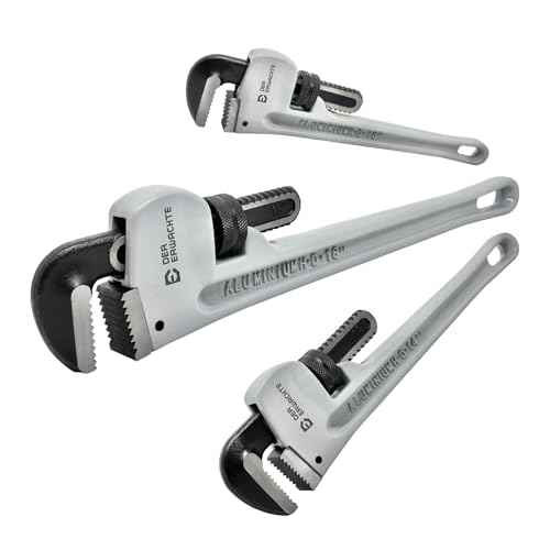 3-Piece Heavy Duty Aluminum Straight Pipe Wrench Set, 10", 14", 18", Adjustable Plumbing Wrench Set, Drop Forged, Exceed GGG standard