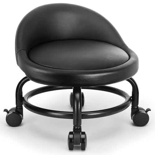 Rolling Stool with Backrest Low Height Rolling Stools, Low Roller Stool Chair, Roller Seats for Home, Office, Garage, Shop, Library