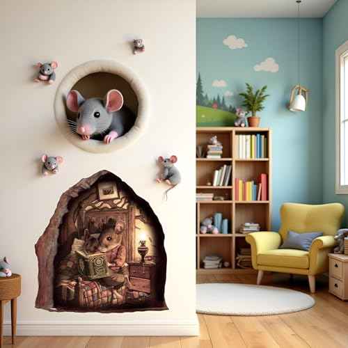 3D Mouse Hole Realistics Wall Sticker,Mouse in a Hole Wall Decal Fun Art,Water Proof Funny Wall Stickers for Bedroom Nursery Wall D?cor,Paint,Walls Treatments and Supplies Stickers,Home D?cor Accents