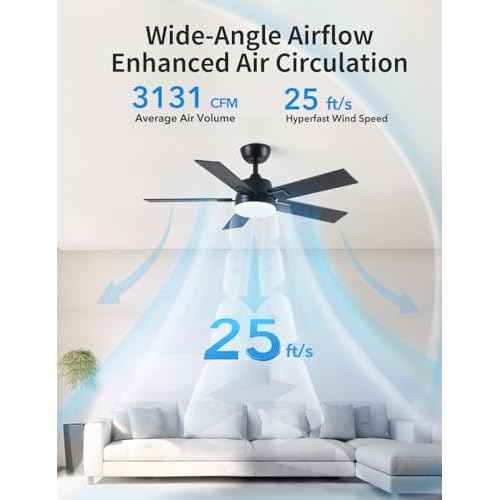 42 Inch Ceiling Fans with Lights and Remote, Black Ceiling Fan with 5 Blades, 6 Speed Reversible DC Motor, 3CCT Dimmable LED, Modern Design for Bedroom, Living room & Covered Outdoor,Includes Downrod