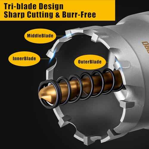 16 PCS TCT Hole Saw Kit for Hard Metal, 5/8" to 2-1/8" TCT Hole Cutter Set, Stainless Steel, Iron, Wood, Plastic, with 2*Extra Titanium Plated Pilot Center Drill and 2*L-Wrench
