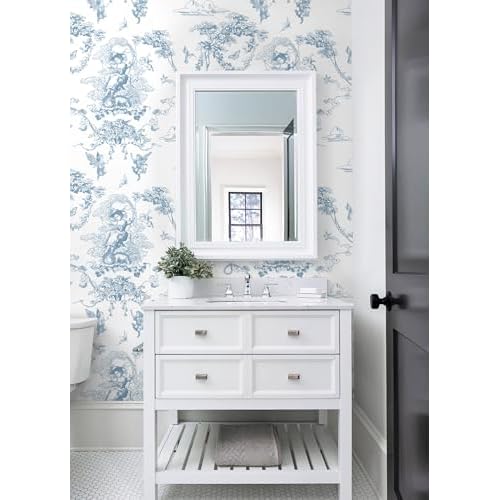 CiCiwind Peel and Stick Wallpaper Blue and White Toile Wallpaper Vintage Removable Waterproof Wall Paper for Bathroom Bedroom Living Room French Contact Paper for Cabinets Vinyl Rolls 17.3"¡¿78.7"