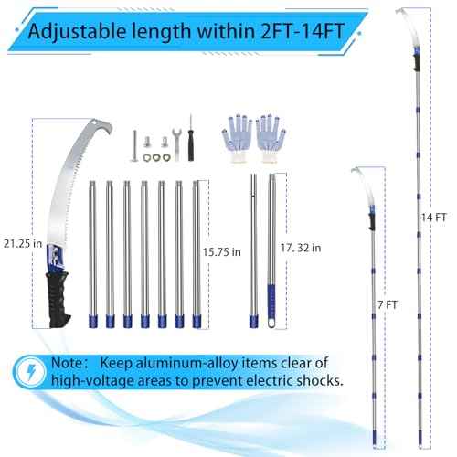 [14 feet] Pole Saws for Tree Trimming Extendable High Pruning Saws Manually Stainless Steel Gardening Saws Extension Bar Saw Pole Pruning Limb Saw for Trees, Bamboo Wood, Plastics
