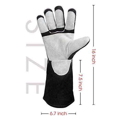 YESWELDER 16 Inches,932¢µ,Leather Forge MIG Welding Gloves, with Kevlar Stitching Heat/Fire Resistant, Palm Reinforcements, Black-Gray