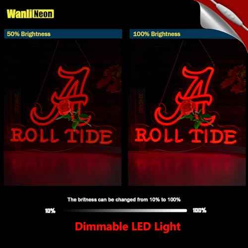Roll Tide Neon Sign for Wall Decor, Football LED Lights Signs Sign for Bar Man Cave Bedroom Home Bar Shop Pub Bistro Party Hotel Game Room Decor Gifts, USB Powered