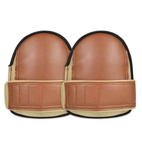 Safety Knee Pads for Work Super Soft Leather Knee Protector For Construction, Garden, Clean, Floor and Garage, Large Size in Pairs (Dark Khaki)