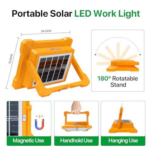 Portable LED Work Solar Light - Kifflux 300W Rechargeable LED Solar Work Light, Magnetic Worklight with IP66 Waterproof, Portable Solar Power Outdoor Working Light for Emergency Camping(2 Pack)