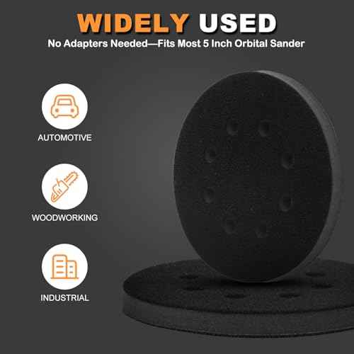 5-Inch 8-Hole Interface Pad:4 Pack Hook and Loop Foam Sanding Discs Backing Pads Replacement for Random Orbital Sander,Soft Density Sponge Round Cushion Buffer