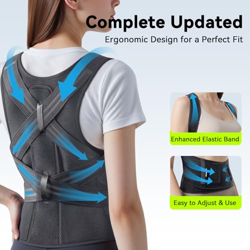 2025 New Posture Corrector for Women & Men, [Enhanced Support & Breathable Mesh] Upgraded Back Brace, Adjustable Shoulder Straightener for Neck & Back Pain Relief, Scoliosis Improvement(Black Gray,M)