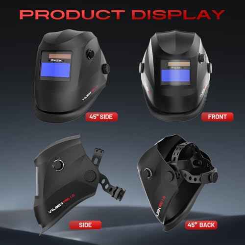 VILSIN Welding Helmet Auto Darkening Solar Powered Welding Hood with 2 Arc Sensor,Wide Shade 3/4-8/9-13 for TIG MIG ARC Weld Grinding Welder Helmet,Black