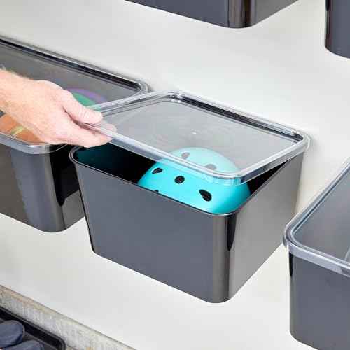 iDesign Storage Bin with Lid & Wall Mount Bracket, The Wallspace Collection ? 12" x 12" x 8", Clear Bin