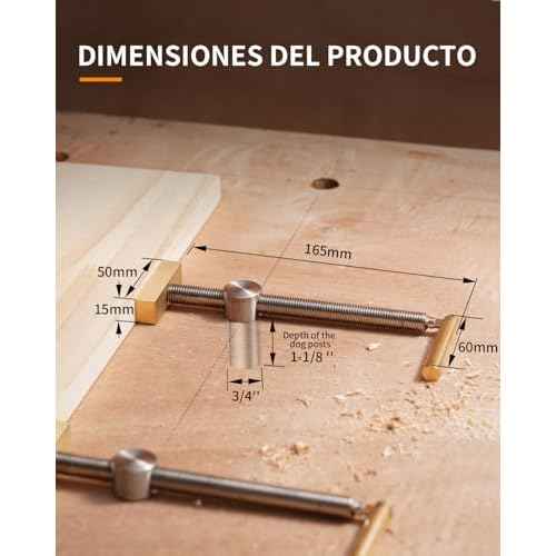 DAYDOOR Bench Dog Clamp, 3/4'' Dog Hole Clamp for Woodworking, Upgraded Adjustable Workbench Stop with Brass Handle (19mm, 2 Pack)