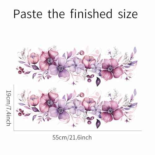 Romantic Purple-Pink Flower Vine Wall Stickers, sacinora Botanical Floral Art Peony Rose Daisy Wall Decals Removable Vinyl Peel and Stick for Living Room Bedroom Bathroom Kitchen Decoration