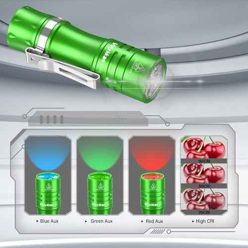 Wurkkos TS10 V2 6000K Pocket EDC Flashlight Green Body-Mini 90CRI LED Flashlight with Rechargeable Battery,1-1400 Lumen Brightness,3Pcs Color Aux LED,Anduril 2.0 UI