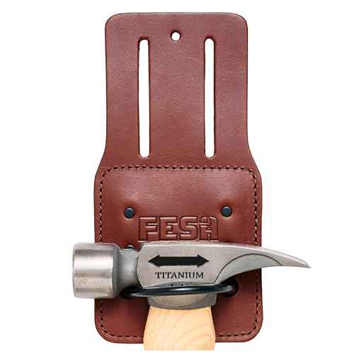 FESA Leather Hammer Holder for Belt - Top Grain Leather Hammer Holster with Steel Hammer Loop & Reinforced Heavy Duty Rivets - Fits Belts up to 3" - Handcrafted