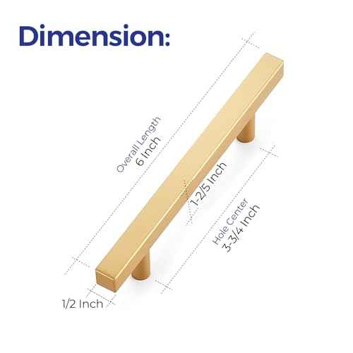 Ravinte 30 Pack Brass 3-3/4 Inch Hole Center Champagne Gold Handles Square Cabinet Hardware Stainless Steel Pulls for Kitchen Cupboard Drawers 6 Inch Overall Length