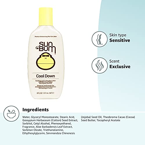 Sun Bum Cool Down Aloe Vera Lotion - Vegan After Sun Care with Cocoa Butter to Soothe and Hydrate Sunburn - 8 oz,(Pack of 2)