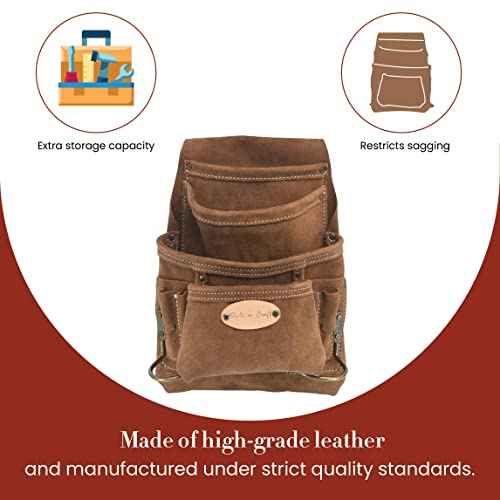 Style n Craft 10-Pocket Carpenter¡¯s Nail and Tool Pouch, Heavy-Duty Suede Leather Pouch, Dark Tan (88923)