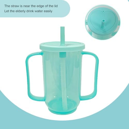 3 Pcs Adult Sippy Cups for Elderly, Spill-Proof Cup with Straw and Handles, Plastic No Spill Sippy Cups for Adults Hospital Disabled Patients, 12oz