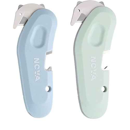 2 Pack 3-in-1 Magnet Nova Disposal Pop-open Cutter Mini Box Cutter with Safety Concealed Blade, Keychain Box Opener
